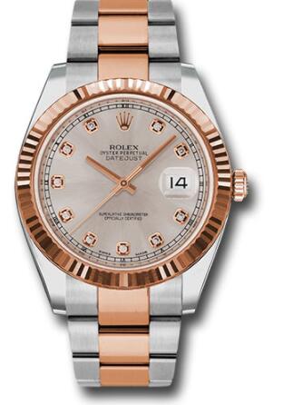 Replica Rolex Steel and Everose Rolesor Datejust 41 Watch 126331 Fluted Bezel Sundust Diamond Dial Oyster Bracelet